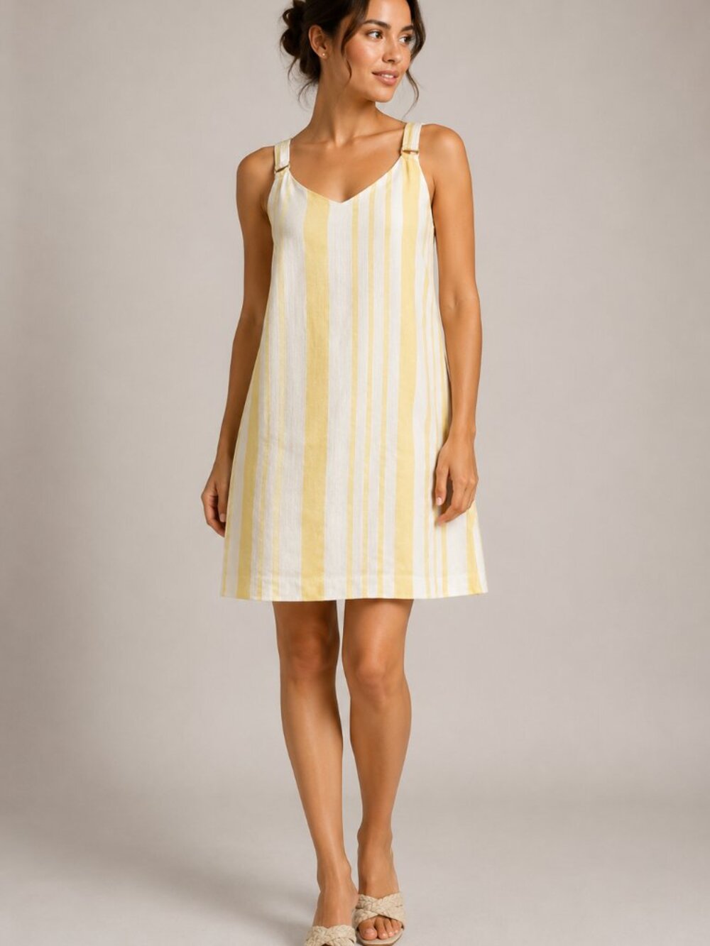 Cato XL Yellow White Striped Cotton Blend Shift Sundress